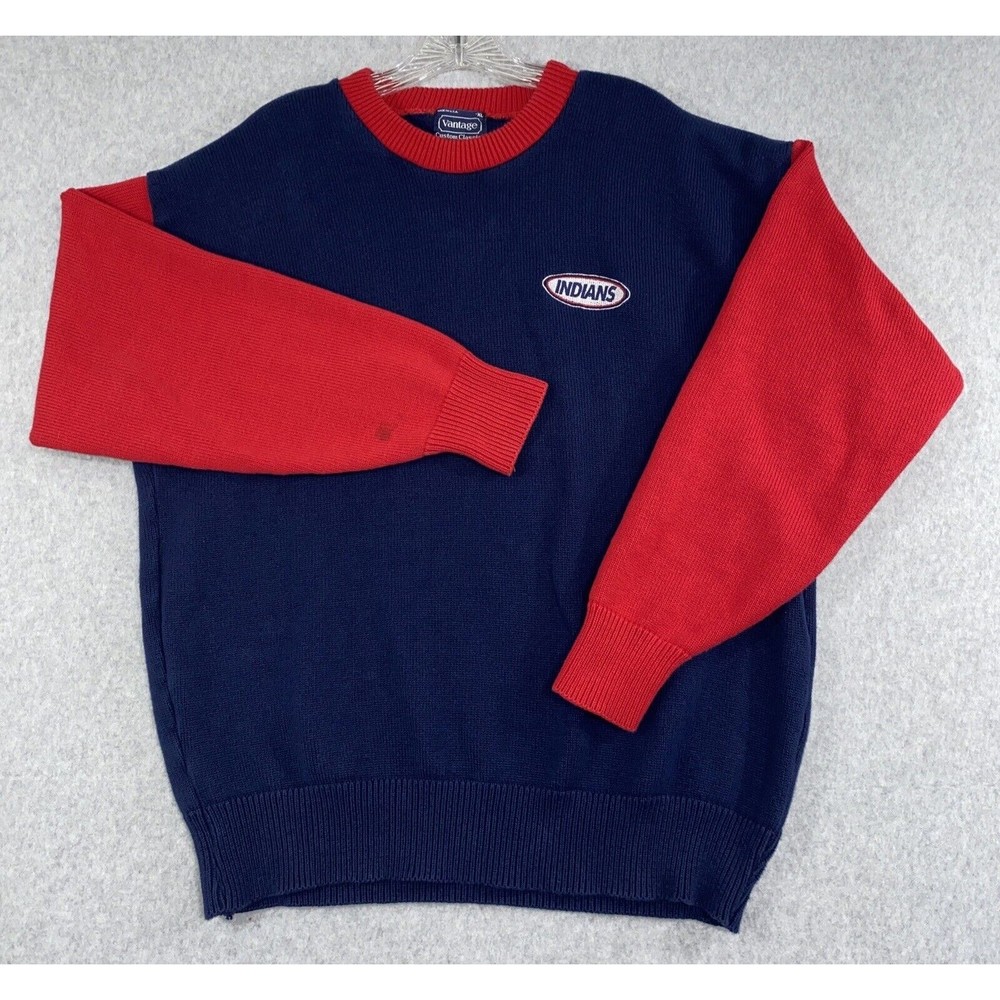 Vintage Vantage Cleveland Indians Men's XL‎ Script Sweater Red Blue Extra Large